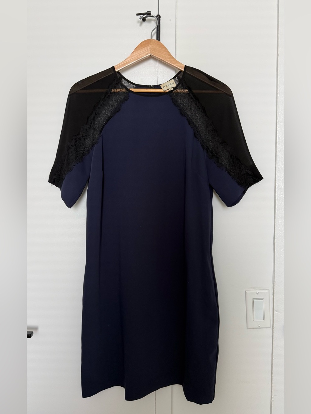 Reiss Navy Dress with Black Lace Yoke